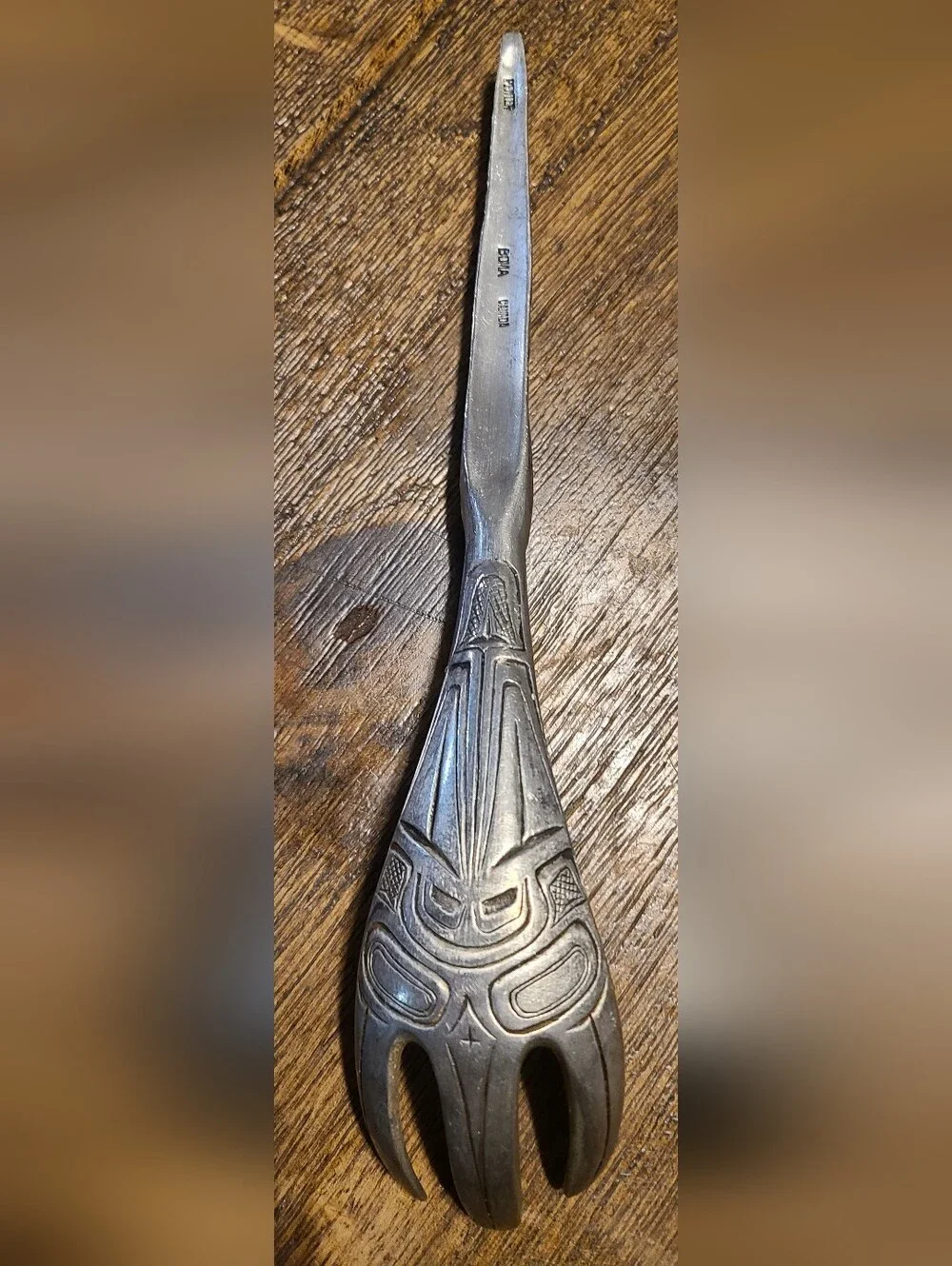 Vintage Boma Canada Pewter Totem Serving Fork